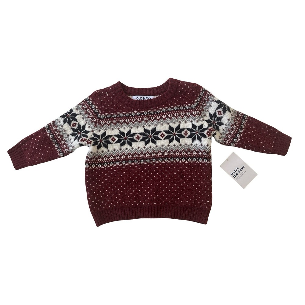 NWT Old Navy Baby Size 3-6M Sweater Crewneck Holiday‎ Red White Black Geometric